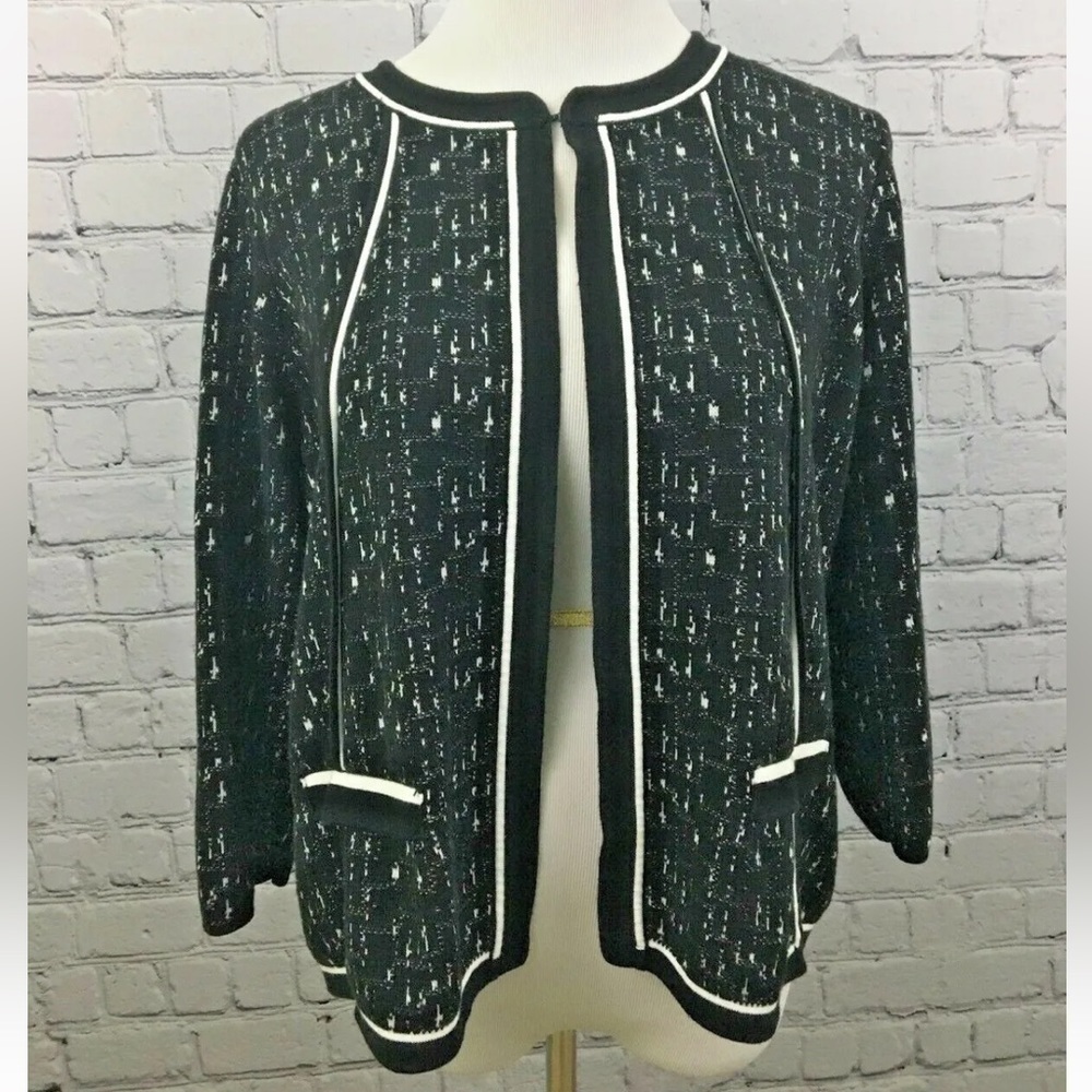 Jones Studio 3/4 Sleeve Black and White Cardigan, L